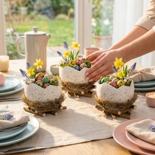 Easter nest bowl in egg shape for spring decoration 11cm 4pcs | Floristik24.ie