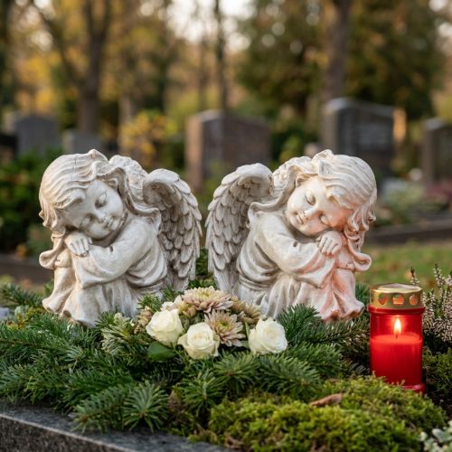 Mourning angel sitting figurine Cream 6.5×5×7.5cm 2pcs | Floristik24.ie