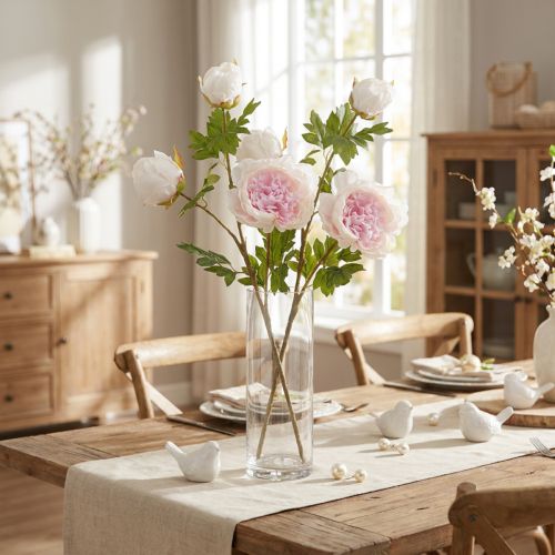 Decoration Peonies Pink 3 Flowers Long Stem L80cm 2pcs | Floristik24.ie