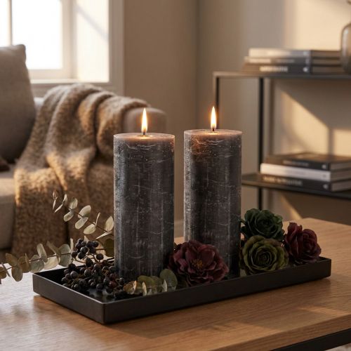 Elegant anthracite pillar candles 85x200mm - Rustic design, long burning time, set of 2 for stylish decoration | Floristik24.ie