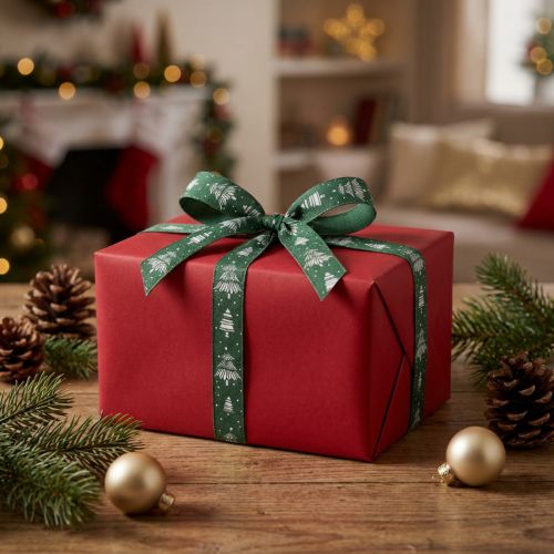 Christmas ribbon with fir trees gift ribbon green 15mm 20m | Floristik24.ie