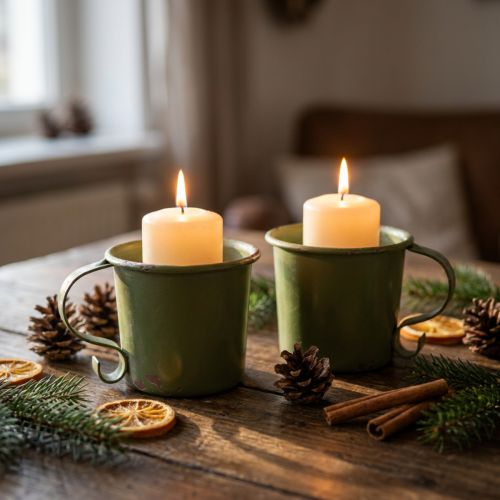 Candle holder vintage cup metal green Ø7cm H6cm 2pcs | Floristik24.ie