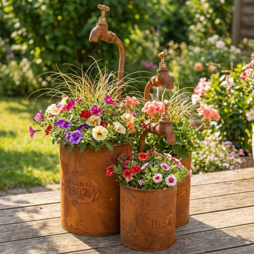 Planter patina Deko Metal With Tap H25/37/43cm Set of 3 pcs | Floristik24.ie