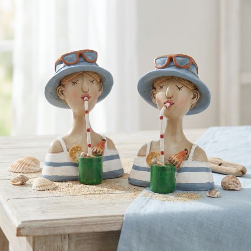 Female Bust Cocktail Blue White Decorative Figures H10.5cm 2pcs | Floristik24.ie