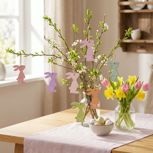 Easter bunny decoration hanging decoration wood Easter decoration pastel 10cm 10pcs | Floristik24.ie