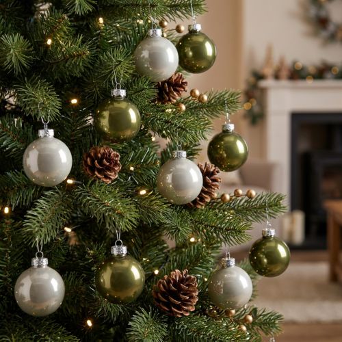 Tree balls mini Christmas balls glass green silver 4 cm 24 pcs | Floristik24.ie