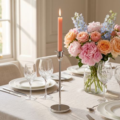 Candlestick silver metal decoration candlestick for stick candles H31cm | Floristik24.ie