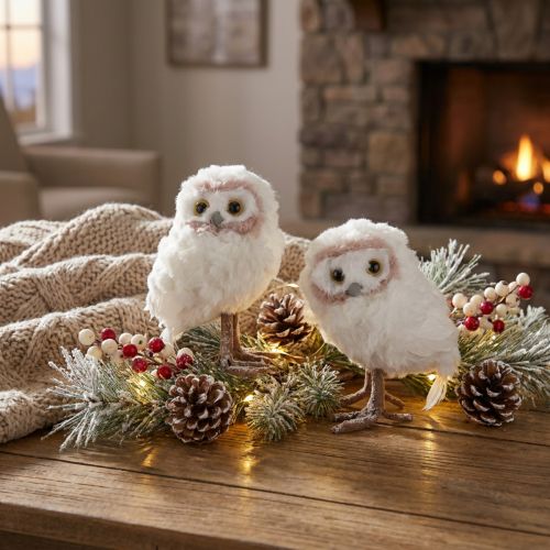 Winter decoration, decorative owl figurines for standing, white, 15cm, 2 pieces | Floristik24.ie