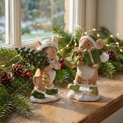 Christmas mice decoration mouse green brown H8cm 2 pcs | Floristik24.ie