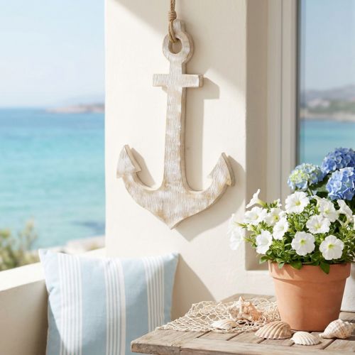 Decorative anchor wood white wiped wooden anchor for hanging 30.5cm | Floristik24.ie