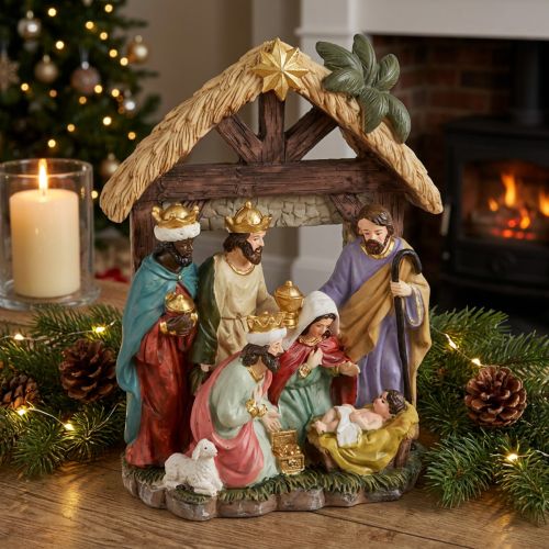 Christmas crib with figures Nativity scene Christmas 15.5×7×20cm | Floristik24.ie