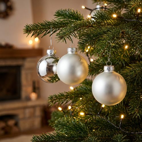 Christmas ball glass Ø6cm silver mix 24 pcs | Floristik24.ie