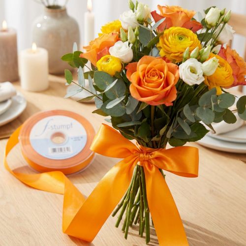 Gift and decoration ribbon 15mm x 50m Orange | Floristik24.ie