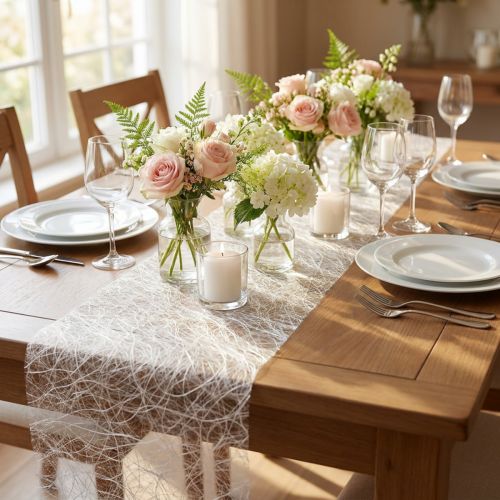 Deco fleece Sizoweb table runner white 30cm 5m | Floristik24.ie