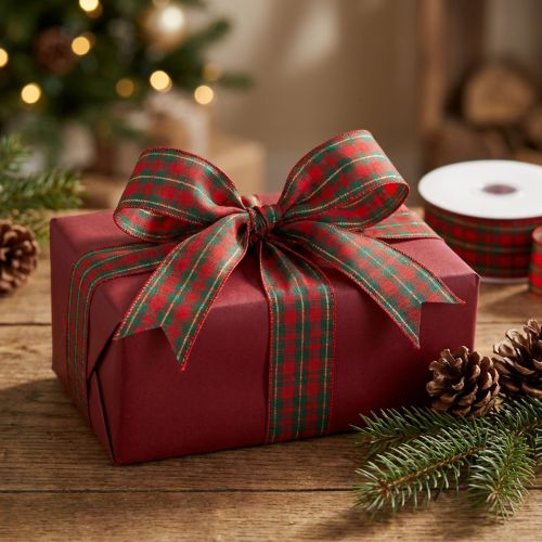 Gift ribbon checkered fabric ribbon red green Scottish 25mm 20m | Floristik24.ie