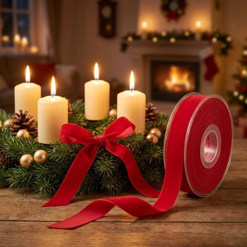 Velvet ribbon red decorative ribbon velvet 15mm 7m | Floristik24.ie