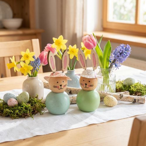 Product Wooden Easter Bunny Figurines, Easter Table Decoration, Cute Bunny Figurines, Spring Decoration, 9cm, 8 Pieces