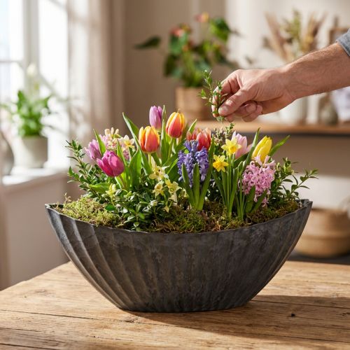 Plant bowl with grooves oval