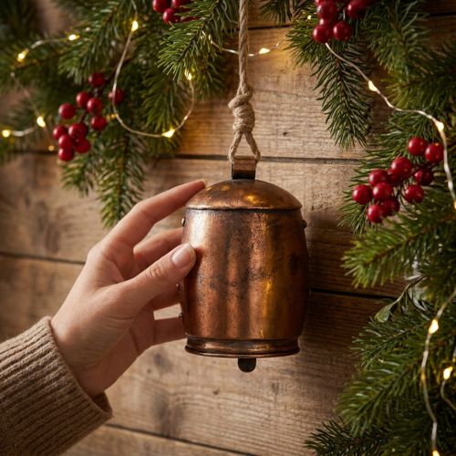 Vintage bell copper metal bell deco hanger Ø13.5cm 49cm | Floristik24.ie