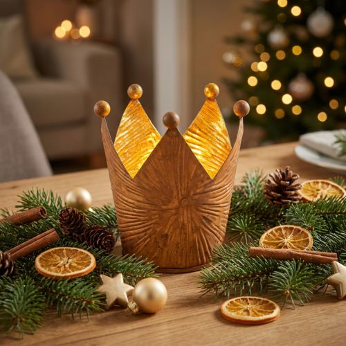 Tea light holder crown rust gold look metal decoration H11cm | Floristik24.ie