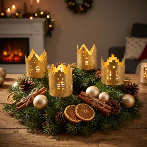 Candle holder city gold tealight holder metal Ø6.5cm 4pcs | Floristik24.ie