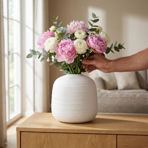 Flower Vase, Ceramic Vase, Decorative Vase White Ø22cm H22.5cm | Floristik24.ie