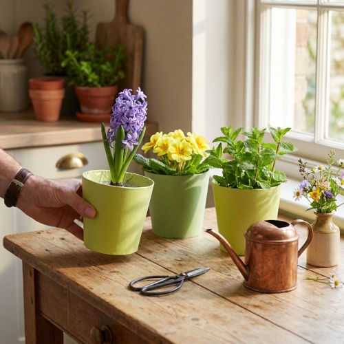 Paper cachepot, planter, pot for planting blue/green Ø13cm H12.5cm 4pcs | Floristik24.ie
