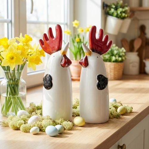 Ceramic Rooster Kitchen Decoration Chicken White H23cm 2 pcs | Floristik24.ie