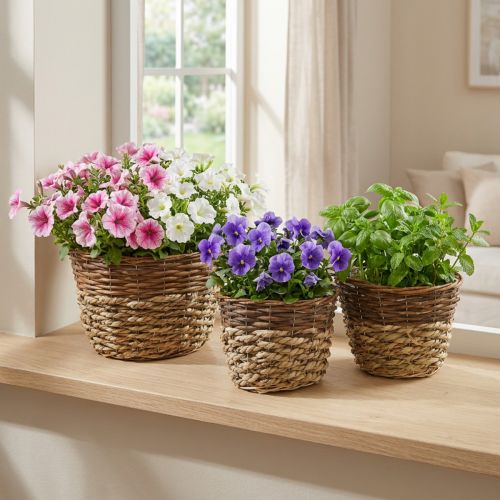 Natural basket for planting, basket decoration, plant bowls natural L21/19/16cm H21/19/16cm set of 3 | Floristik24.ie