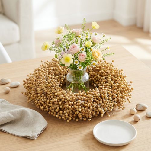 Boho decorative wreath, flax decorative wreath, natural wreath, dry, Ø28cm | Floristik24.ie