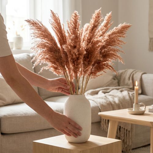 Reed Dried Decoration Apricot 75cm 10 pcs Boho Pampas Grass | Floristik24.ie