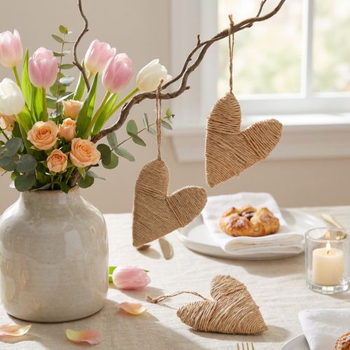 Product Hearts for hanging hemp and raffia decoration natural H10.5cm 8 pcs