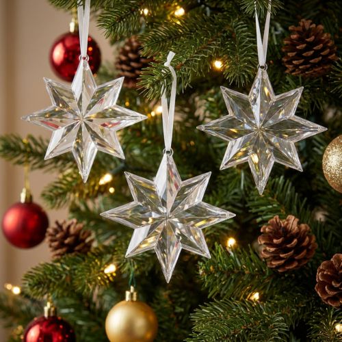 Star plastic clear for hanging 15cm 6pcs | Floristik24.ie
