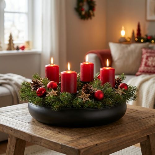 Bowl with Candle Holder Magnet Black Ø33cm H7.5cm | Floristik24.ie
