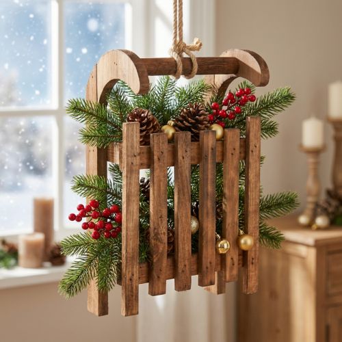 Decorative sleigh brown winter decoration made of wood 30x18x12cm | Floristik24.ie