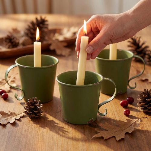Candle holder vintage cup metal decoration green Ø9.5cm H8cm 3pcs | Floristik24.ie