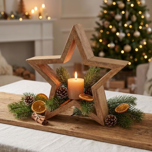 Star decoration wooden table decoration mango wood for standing natural Ø24cm | Floristik24.ie
