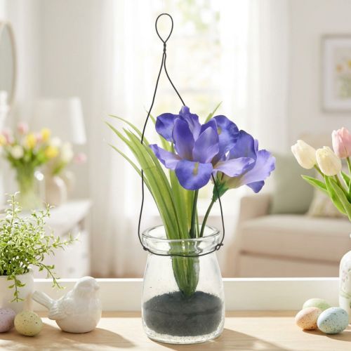 Iris lilac in a glass for hanging H21.5cm | Floristik24.ie