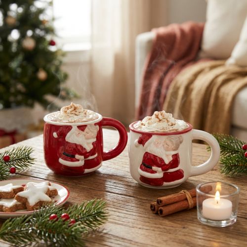 Christmas Mug Ceramic Christmas Couple Red White H8.5cm 2pcs | Floristik24.ie