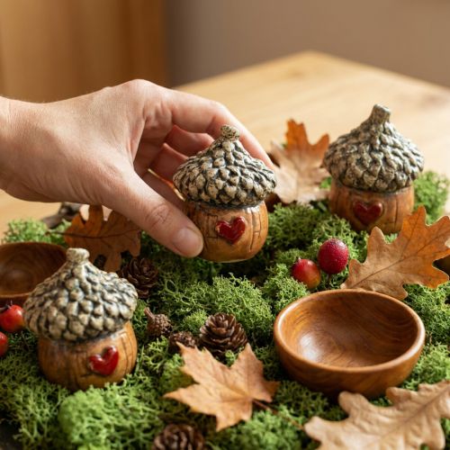 Ceramic Acorn House Decorative Acorns with Heart Motif Brown 6cm - Autumn Table Decoration - 6 pcs | Floristik24.ie