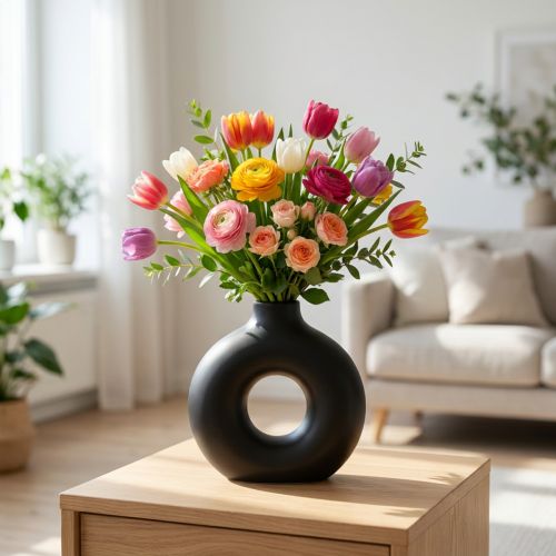Vase Modern Ceramic Black Modern Oval 21×7×20cm | Floristik24.ie