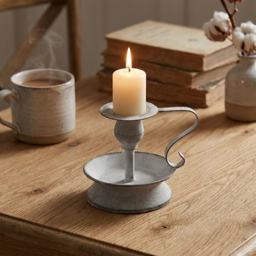 Candlestick metal candlestick handle white grey 12.5cm | Floristik24.ie