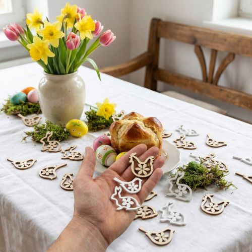 Scatter decoration rabbits, chickens and birds wooden Easter decoration for scattering 72 pcs | Floristik24.ie