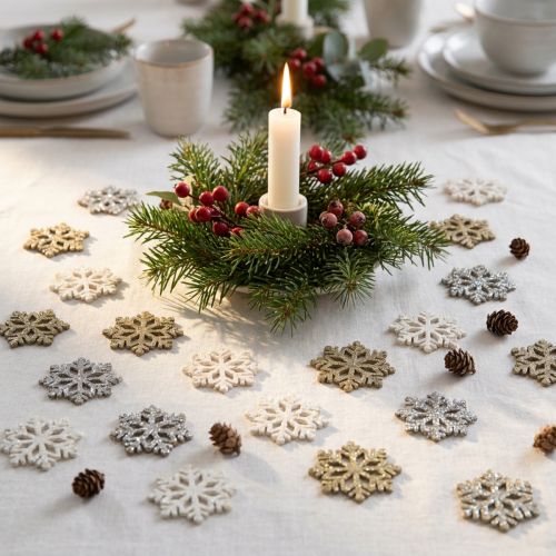 Snowflakes wood glitter mix Ø2cm 144p | Floristik24.ie