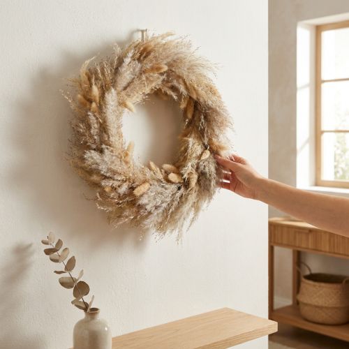 Dried flower wreath, pampas grass, lagurus, boho hanging decoration, natural decoration, wall wreath, Ø31cm | Floristik24.ie