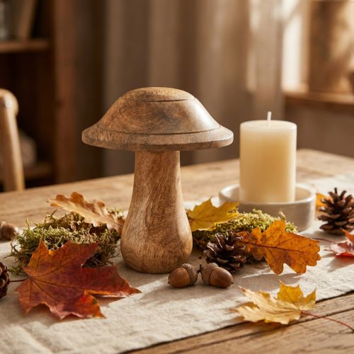Wooden mushroom with grooves wooden decoration mushroom mango wood natural 11.5×Ø10cm | Floristik24.ie