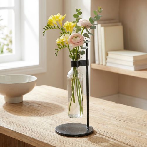 Decorative vase decorative bottle with metal stand black Ø16cm | Floristik24.ie