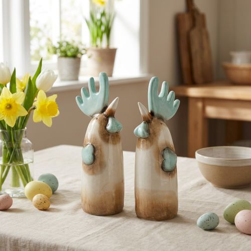 Ceramic Rooster Kitchen Decoration Chicken Light Blue Brown H23cm 2 pcs | Floristik24.ie