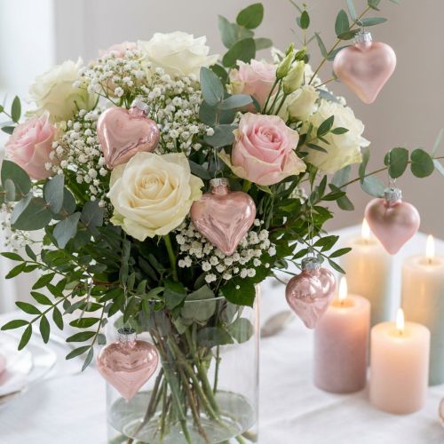 Mini glass hearts pink 4cm 12 pcs | Floristik24.ie