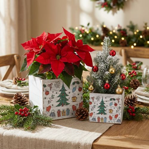 Wooden planter Christmas decoration white, colored 20 × 20/15 × 15cm, set of 2 | Floristik24.ie